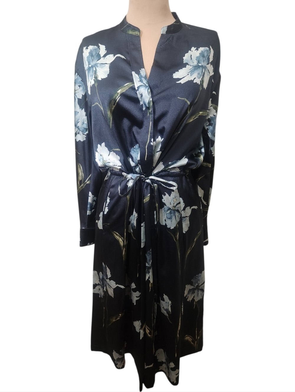VINCE Satin Iris Print Blouson Dress - Size S - Picture 3 of 16